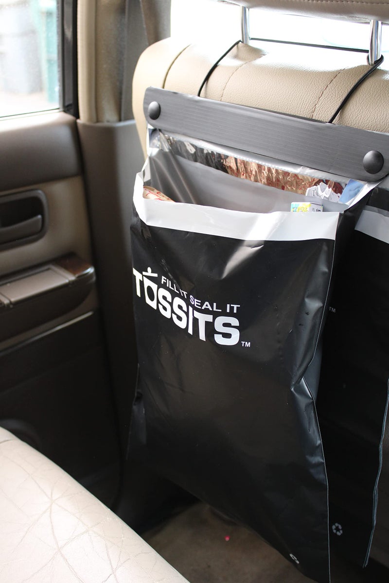 Tossits Recycled Disposable Car Trash Bags â€“ Leakproof, Smell Proof Hanging Garbage Bags for Car, Truck, SUV, RV & Vehicle â€“ Black, 7 Count Disposable Automotive Trash Bags - Image 1